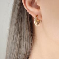 1 Pair Elegant Baroque Style U Shape Titanium Steel Plating Inlay Artificial Pearls 18k Gold Plated Earrings main image 5