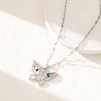 Luxurious Sexy Butterfly Stainless Steel Plating Inlay Zircon Silver Plated Pendant Necklace sku image 1