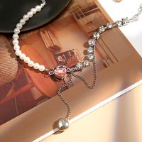 Wholesale Jewelry Elegant Luxurious Romantic Heart Shape Artificial Pearl Alloy Zircon Gold Plated Silver Plated Layered Necklaces Pendant Necklace main image 8