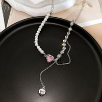 Wholesale Jewelry Elegant Luxurious Romantic Heart Shape Artificial Pearl Alloy Zircon Gold Plated Silver Plated Layered Necklaces Pendant Necklace main image 5