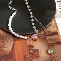 Wholesale Jewelry Elegant Luxurious Romantic Heart Shape Artificial Pearl Alloy Zircon Gold Plated Silver Plated Layered Necklaces Pendant Necklace main image 9