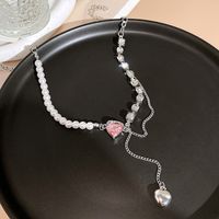 Wholesale Jewelry Elegant Luxurious Romantic Heart Shape Artificial Pearl Alloy Zircon Gold Plated Silver Plated Layered Necklaces Pendant Necklace main image 7