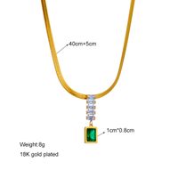 304 Stainless Steel 18K Gold Plated Modern Style Plating Inlay Rectangle Artificial Rhinestones Pendant Necklace main image 3