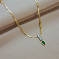 304 Stainless Steel 18K Gold Plated Modern Style Plating Inlay Rectangle Artificial Rhinestones Pendant Necklace main image 5