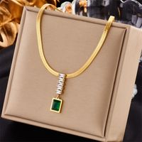 304 Stainless Steel 18K Gold Plated Modern Style Plating Inlay Rectangle Artificial Rhinestones Pendant Necklace main image 1