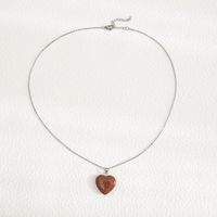 Fashion Heart Shape Stainless Steel Natural Stone Luminous Pendant Necklace 1 Piece sku image 21