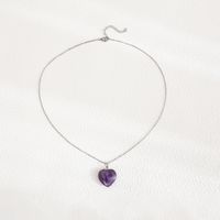 Fashion Heart Shape Stainless Steel Natural Stone Luminous Pendant Necklace 1 Piece sku image 24