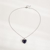 Fashion Heart Shape Stainless Steel Natural Stone Luminous Pendant Necklace 1 Piece sku image 22