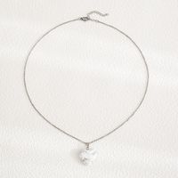 Fashion Heart Shape Stainless Steel Natural Stone Luminous Pendant Necklace 1 Piece sku image 15