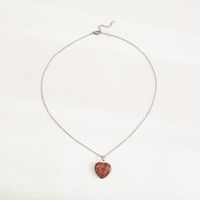 Fashion Heart Shape Stainless Steel Natural Stone Luminous Pendant Necklace 1 Piece sku image 12