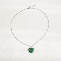 Fashion Heart Shape Stainless Steel Natural Stone Luminous Pendant Necklace 1 Piece sku image 14