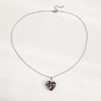 Fashion Heart Shape Stainless Steel Natural Stone Luminous Pendant Necklace 1 Piece sku image 19