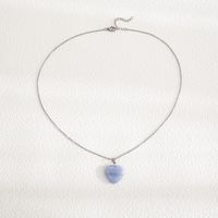 Fashion Heart Shape Stainless Steel Natural Stone Luminous Pendant Necklace 1 Piece sku image 17