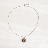 Fashion Heart Shape Stainless Steel Natural Stone Luminous Pendant Necklace 1 Piece sku image 18