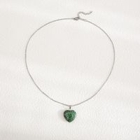 Fashion Heart Shape Stainless Steel Natural Stone Luminous Pendant Necklace 1 Piece sku image 20