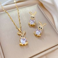 Titanium Steel Copper Cute Plating Inlay Animal Artificial Gemstones Earrings Necklace main image 4