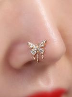 Simple Style Butterfly Copper Inlay Zircon Gold Plated Nose Ring main image 1