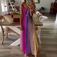 Women's A-line Skirt Ethnic Style V Neck Printing Sleeveless Color Block Maxi Long Dress Daily main image 3