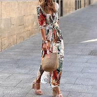 Women's A-line Skirt Ethnic Style V Neck Printing Sleeveless Color Block Maxi Long Dress Daily main image 6