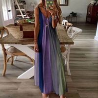Women's A-line Skirt Ethnic Style V Neck Printing Sleeveless Color Block Maxi Long Dress Daily main image 5