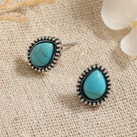 1 Pair Ethnic Style Water Droplets Alloy Inlay Turquoise Ear Studs main image 5