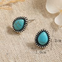 1 Pair Ethnic Style Water Droplets Alloy Inlay Turquoise Ear Studs main image 4