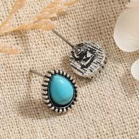 1 Pair Ethnic Style Water Droplets Alloy Inlay Turquoise Ear Studs main image 3