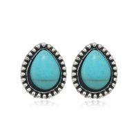 1 Pair Ethnic Style Water Droplets Alloy Inlay Turquoise Ear Studs main image 2