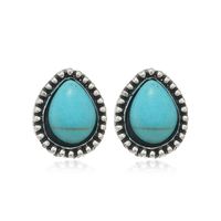 1 Paire Style Ethnique Les Gouttelettes D'eau Alliage Incruster Turquoise Boucles D'oreilles sku image 1