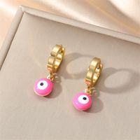 1 Pair Sweet Simple Style Eye Enamel Stainless Steel Dangling Earrings sku image 2