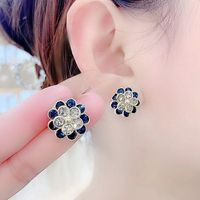 Classic Style Flower Alloy Inlay Artificial Gemstones Women's Ear Studs main image 5