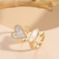 Elegant Luxurious Classic Style Heart Shape Copper Plating Inlay Shell Zircon 14k Gold Plated Open Ring main image 1