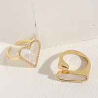 Elegant Luxurious Classic Style Heart Shape Copper Plating Inlay Shell Zircon 14k Gold Plated Open Ring main image 6