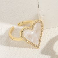 Elegant Luxurious Classic Style Heart Shape Copper Plating Inlay Shell Zircon 14k Gold Plated Open Ring sku image 2