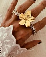 Ins Style Flower Butterfly Stainless Steel Plating Inlay Turquoise 18k Gold Plated Rings Earrings main image 3