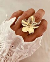 Ins-stil Blume Schmetterling Rostfreier Stahl Überzug Inlay Türkis 18 Karat Vergoldet Ringe Ohrringe main image 2