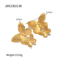 Ins Style Flower Butterfly Stainless Steel Plating Inlay Turquoise 18k Gold Plated Rings Earrings sku image 4