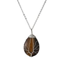 Retro Simple Style Tree Water Droplets Stainless Steel Natural Stone Agate Pendant Necklace In Bulk sku image 3