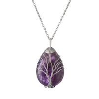 Retro Simple Style Tree Water Droplets Stainless Steel Natural Stone Agate Pendant Necklace In Bulk sku image 2