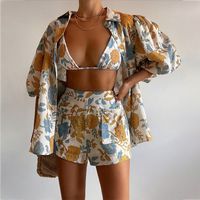 Women's Casual Flower 4-way Stretch Fabric Polyester Printing Pocket Shorts Sets main image 6
