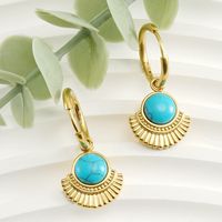 1 Pair Simple Style Round Sector Plating Inlay 304 Stainless Steel Turquoise 18K Gold Plated Drop Earrings main image 4
