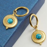 1 Pair Classic Style Flower Plating Inlay 304 Stainless Steel Turquoise 18K Gold Plated Drop Earrings main image 1