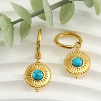 1 Pair Classic Style Flower Plating Inlay 304 Stainless Steel Turquoise 18K Gold Plated Drop Earrings main image 4