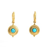 1 Pair Classic Style Flower Plating Inlay 304 Stainless Steel Turquoise 18K Gold Plated Drop Earrings main image 3