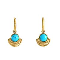 1 Pair Simple Style Round Sector Plating Inlay 304 Stainless Steel Turquoise 18K Gold Plated Drop Earrings main image 2