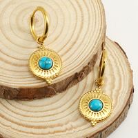 1 Pair Classic Style Flower Plating Inlay 304 Stainless Steel Turquoise 18K Gold Plated Drop Earrings main image 2