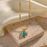 Elegant Round Stainless Steel Inlay Opal 18k Gold Plated Pendant Necklace main image 6