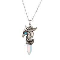 Vintage Style Hippocampus Stainless Steel Inlay Natural Stone Pendant Necklace sku image 5
