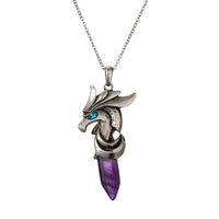 Vintage Style Hippocampus Stainless Steel Inlay Natural Stone Pendant Necklace sku image 1