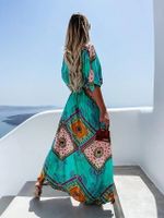 Women's Regular Dress Elegant V Neck Printing Short Sleeve Color Block Maxi Long Dress Holiday main image 4